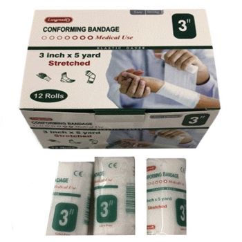 Longmed Conforming Bandage 3x5 yard Conforming ผ้ายืดพันแผล กว้าง 3 นิ้ว ยาว 5 หลา 12 ม้วน